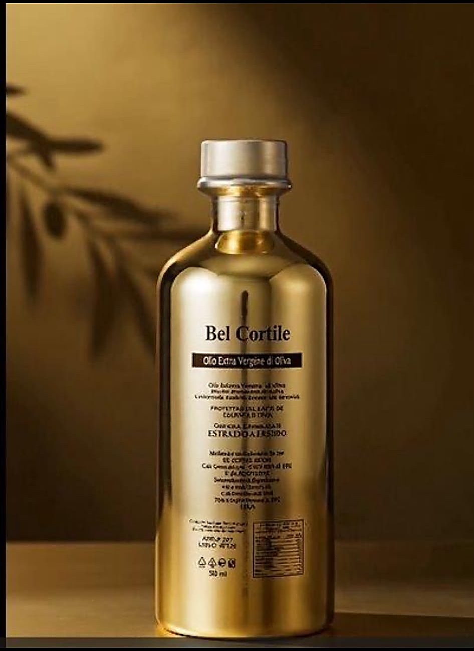 A bottle of Masseria Bel Cortile extra virgin olive oil