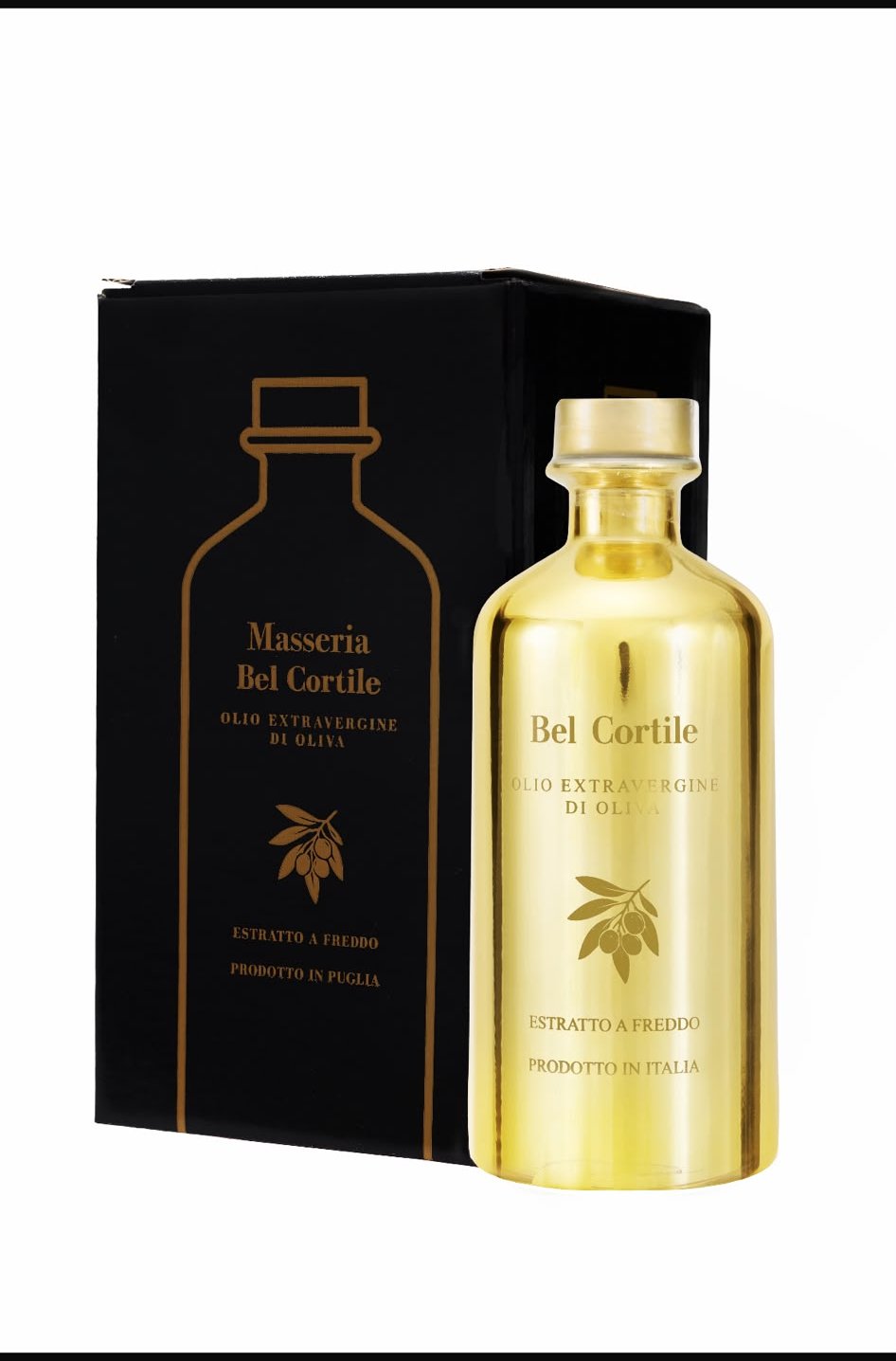 Gift box and bottle of Masseria Bel Cortile olive oil
