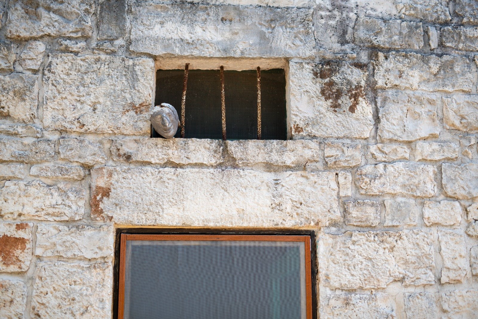 Stone detail on the facade of the masseria in Ostuni