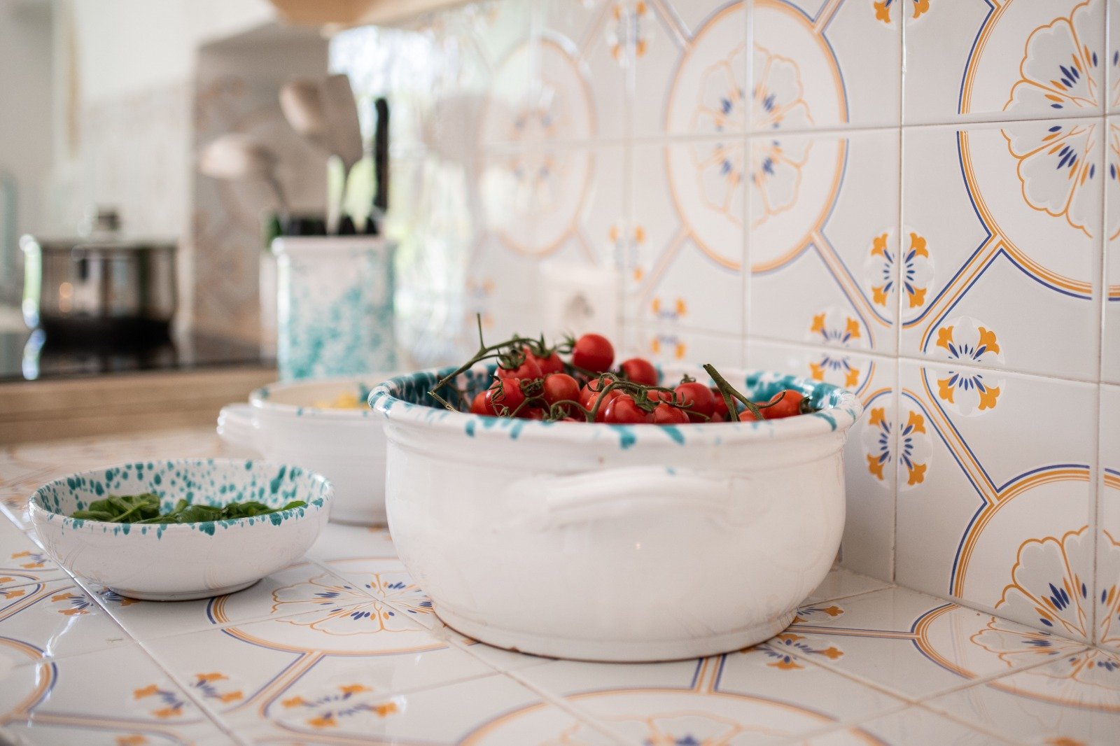 Table laid with fresh produce at Masseria Bel Cortile